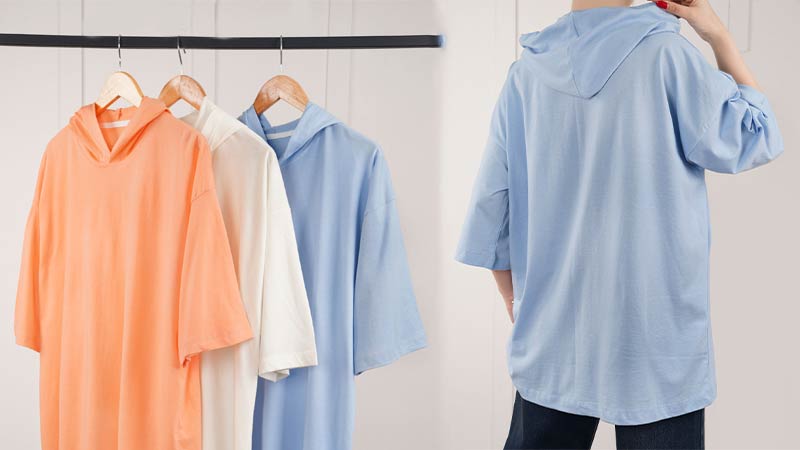 تیشرت باکسی کلاه دار ساده کد 28503