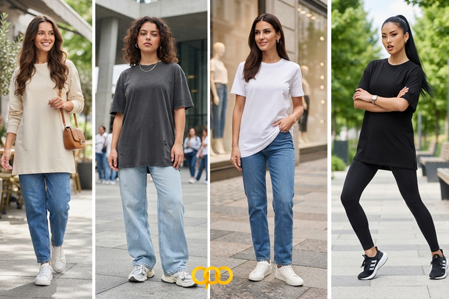 برای استایل کژوال، تیشرت لانگ را با چه شلواری بپوشیم؟