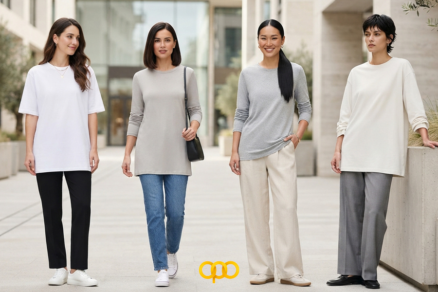 بهترین شلوار برای استایل مینیمال با تیشرت لانگ چیست؟