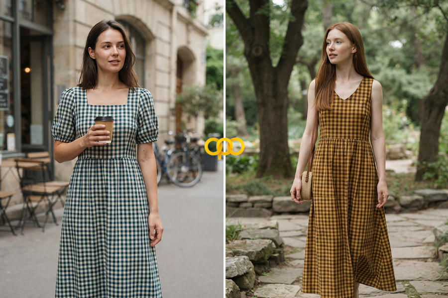 ۱۴. پیراهن چهارخانه Gingham، ترندی با حال‌وهوای کلاسیک