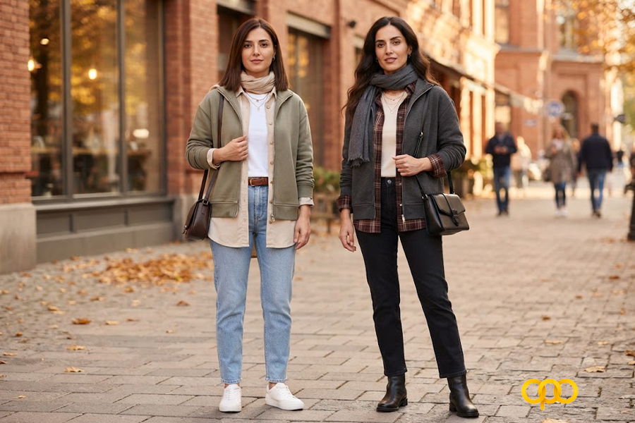 استایل لایهای با سوییشرت در پاییز